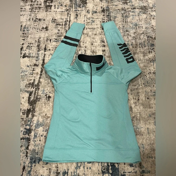 PINK Victoria’s Secret Teal Quarter Zip Fleece Pullover Sweatshirt Size Large - Picture 1 of 6